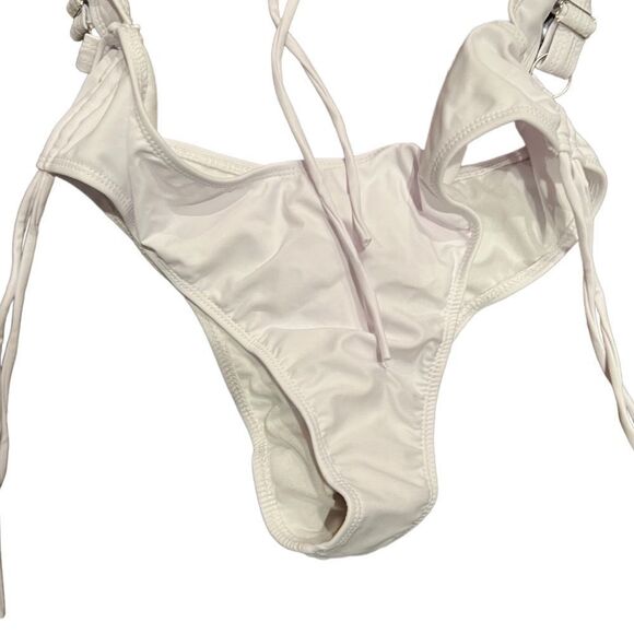 Women 1 Piece Summer Hollow Sexy Bikini with Long Tassel Drawstring Color White - Picture 13 of 16